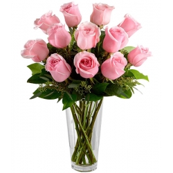 send 12 Pcs Pink Color Ecuadorian Roses in Vase To Philippines