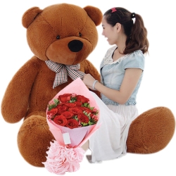 5 Feet Giant Teddy Bear with 12 Red Rose in Bouquet