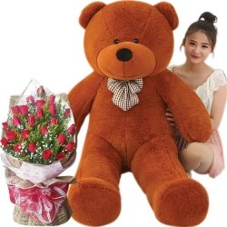 Bear with 12 Red Roses Bouquet