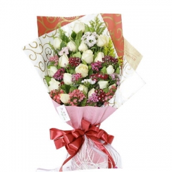 12 White Roses with purple seasonal flower & Greenery Delivery to Manila Philippines