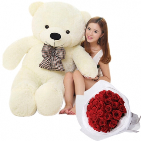 Bear with 12 Red Roses Bouquet
