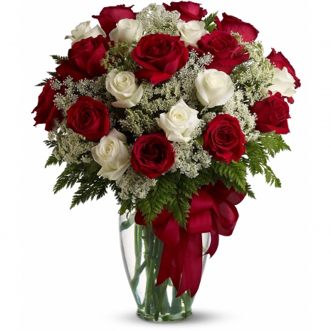 24 Red & White Roses in Free Vase to Manila
