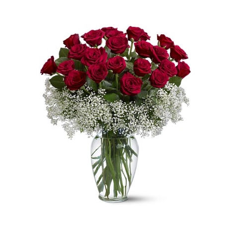 24 Bright Red Roses in Vase Send to Manila Philippines
