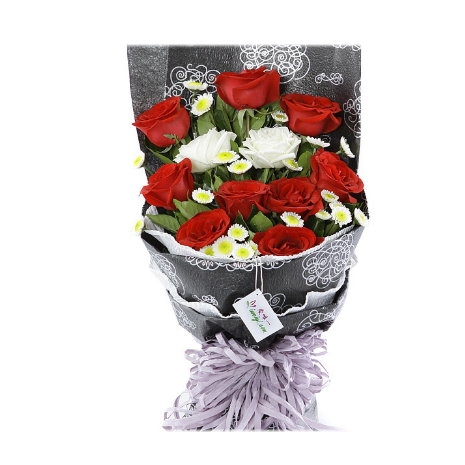 12 Red & White Roses Bouquet