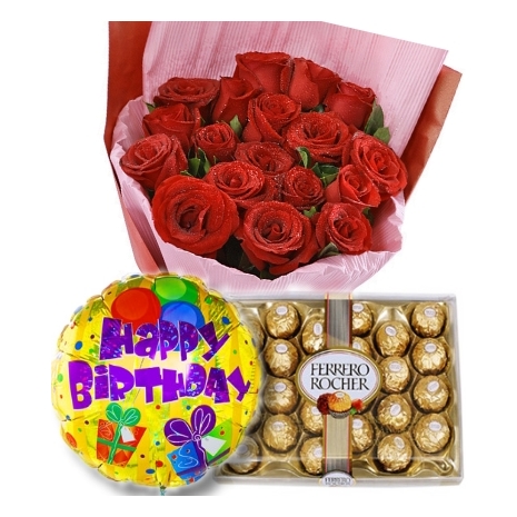 12 Multi Color Roses w/ Chocolate and Balloon Delivery to Manila Philippines